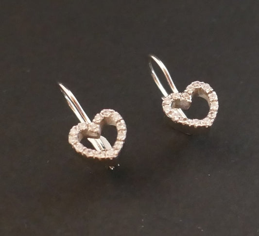 Boucles d'Oreilles Coeur Diamants, Or Blanc 18 Carats