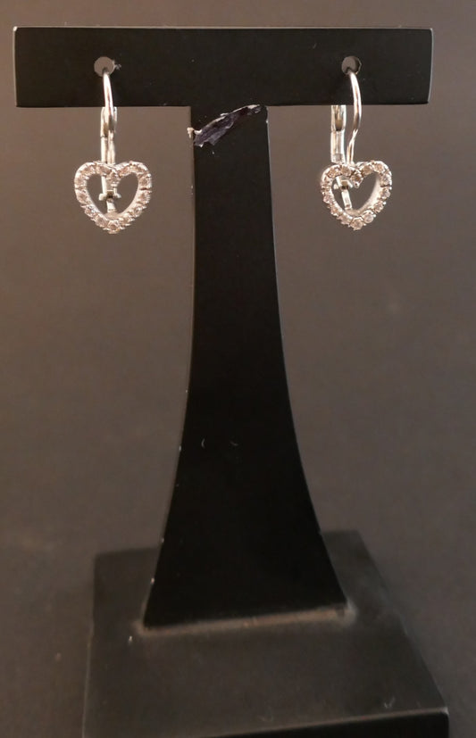 Boucles d'Oreilles Coeur Diamants, Or Blanc 18 Carats