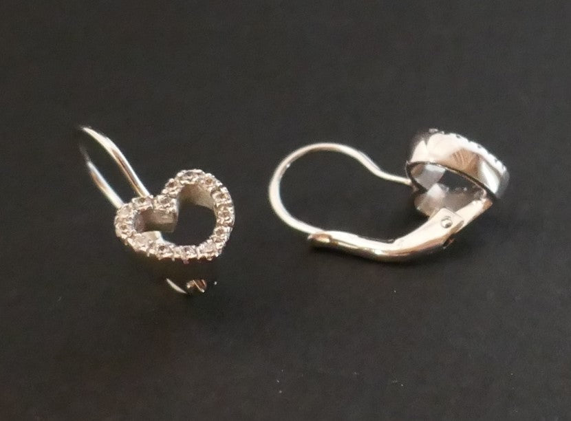 Boucles d'Oreilles Coeur Diamants, Or Blanc 18 Carats