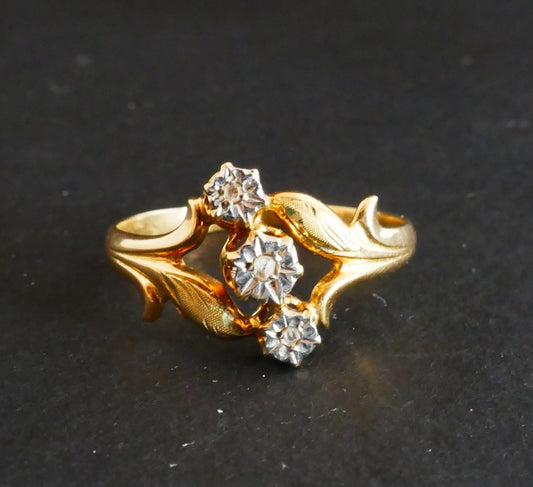 Bague Art Nouveau Sertie De Diamants Taille Rose, Or 2 Tons