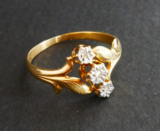 Bague Art Nouveau Sertie De Diamants Taille Rose, Or 2 Tons