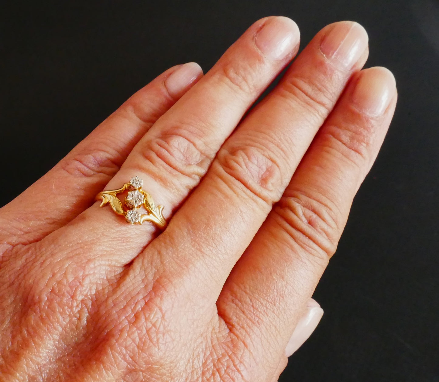 Bague Art Nouveau Sertie De Diamants Taille Rose, Or 2 Tons