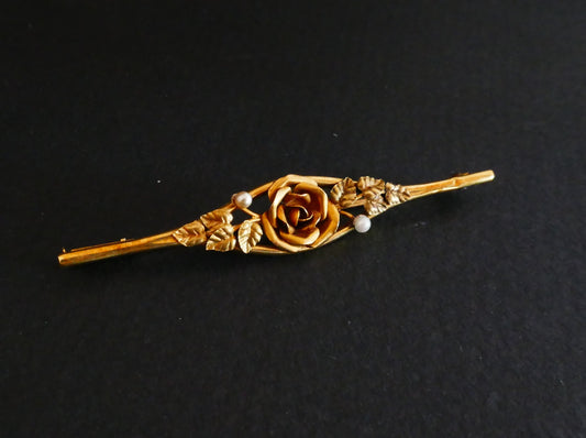 Broche Barrette Art Déco Rose Et Perles