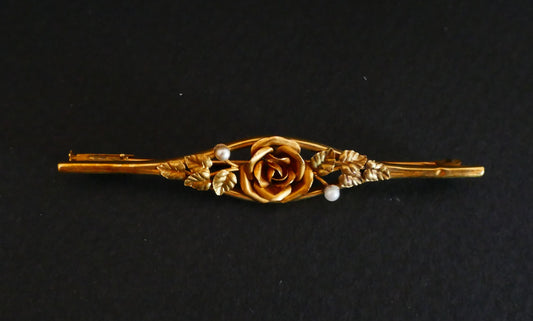Broche Barrette Art Déco Rose Et Perles