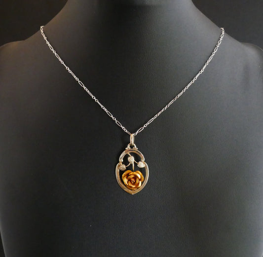 Pendentif Rose, Or Jaune Et Or Blanc 18 Carats