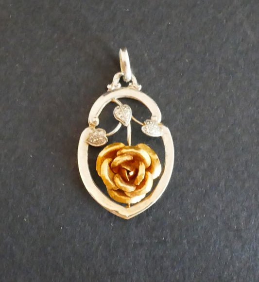 Pendentif Rose, Or Jaune Et Or Blanc 18 Carats