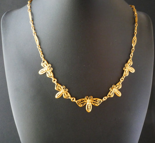 Collerette Motifs Papillons, Or Jaune 18 Carats