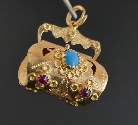 Important Pendentif Breloque Rubis Et Turquoises