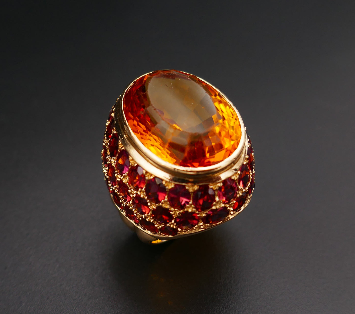 Importante Bague Citrine Et Grenats, Or Rose