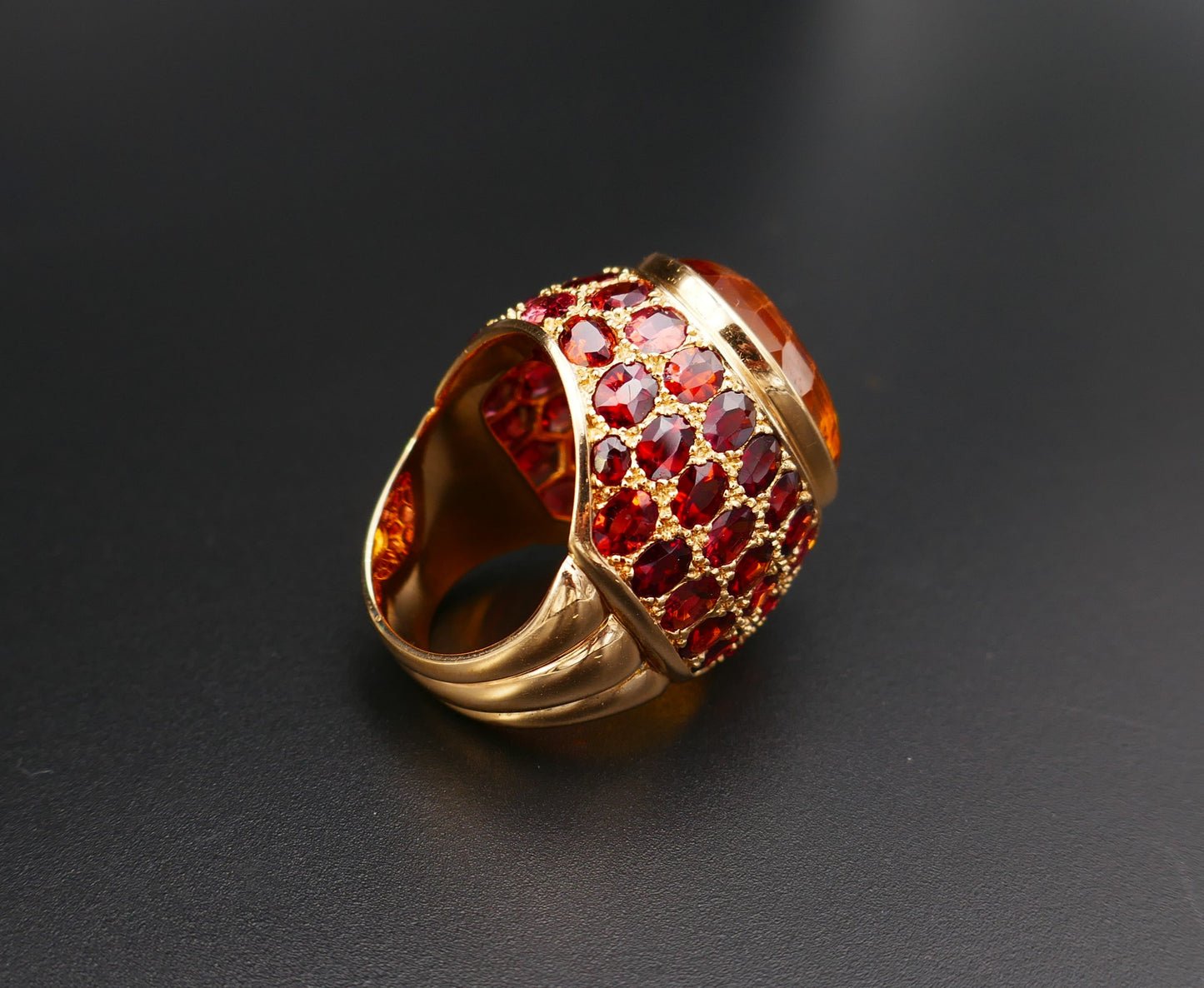 Importante Bague Citrine Et Grenats, Or Rose