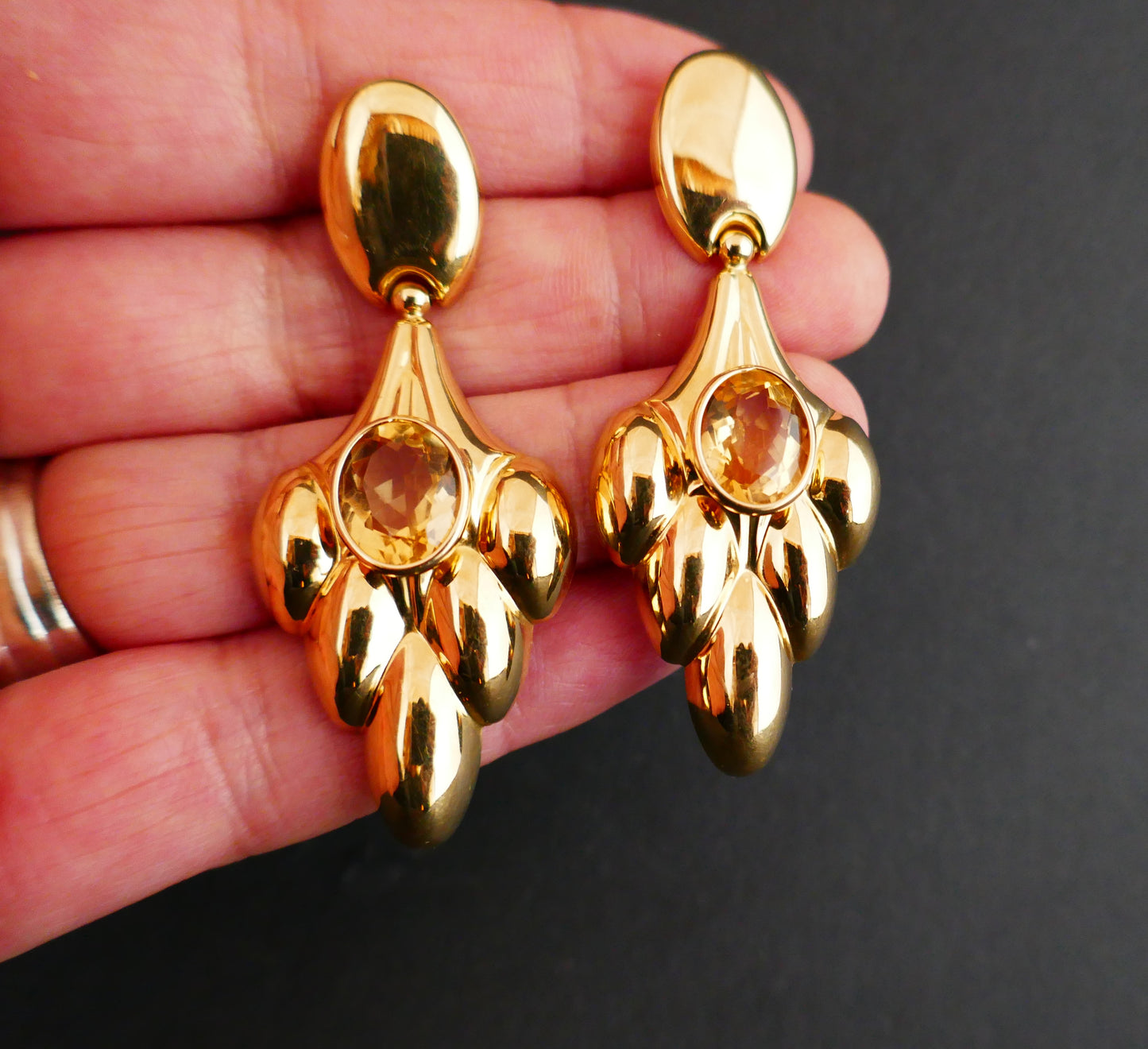 Boucles d'Oreilles Or Jaune Et Citrine.