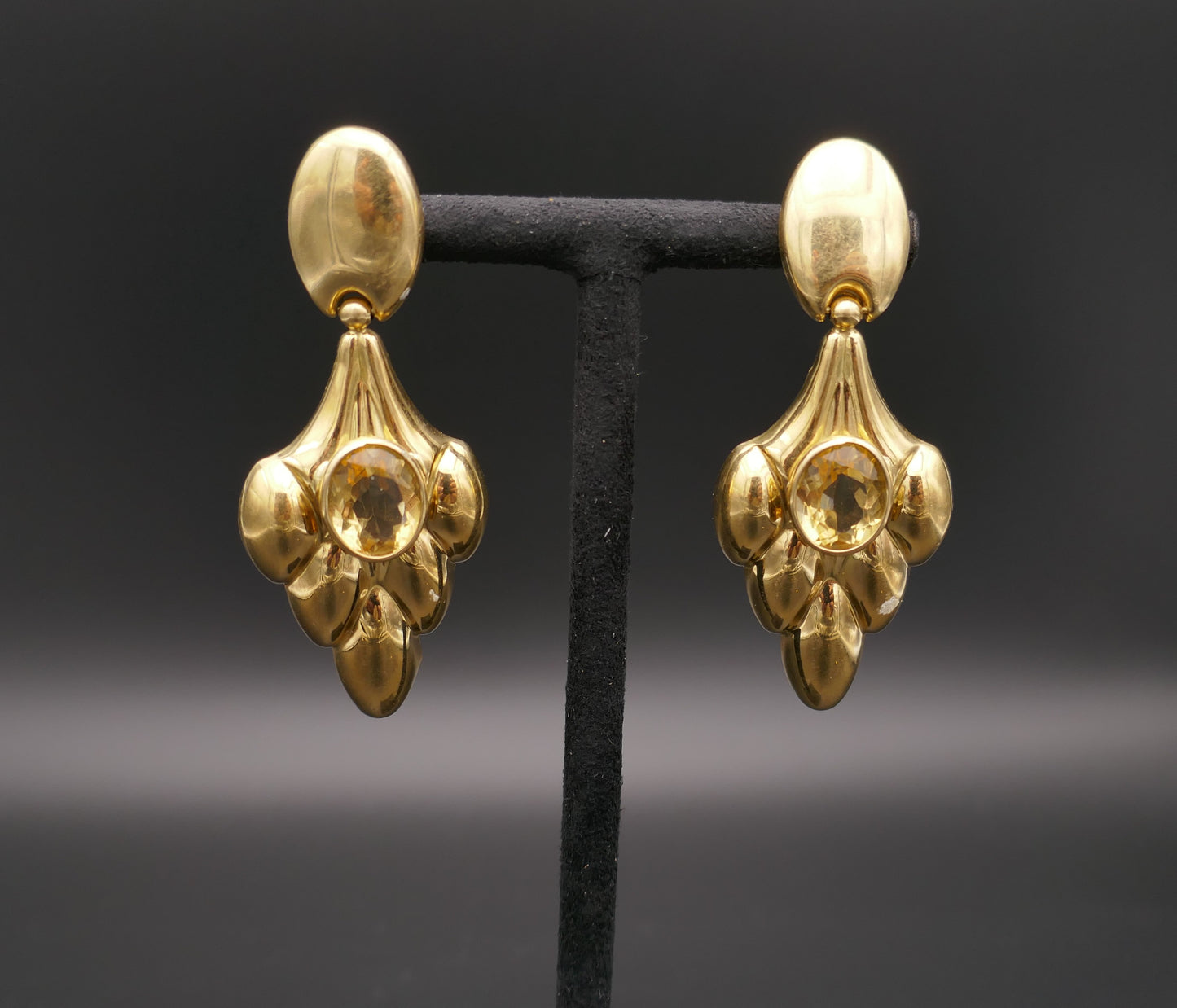 Boucles d'Oreilles Or Jaune Et Citrine.