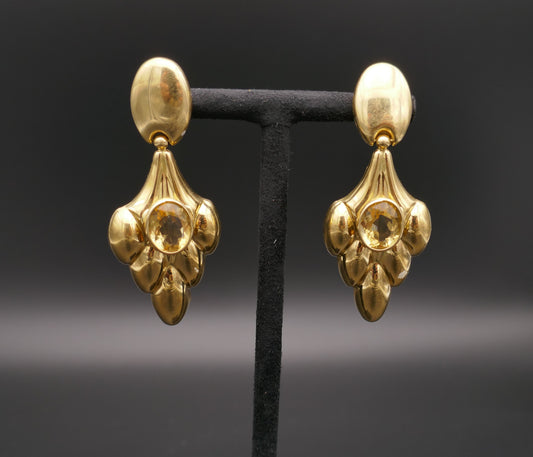 Boucles d'Oreilles Or Jaune Et Citrine.