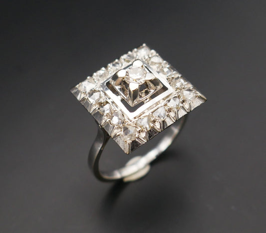 Bague vintage Diamants, Or Blanc 18 Carats.