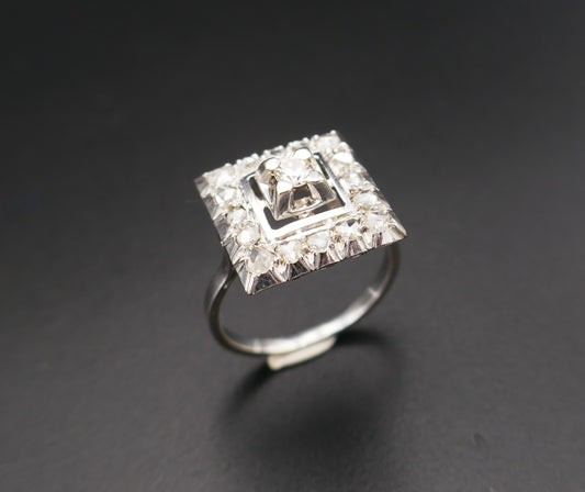 Bague vintage Diamants, Or Blanc 18 Carats.