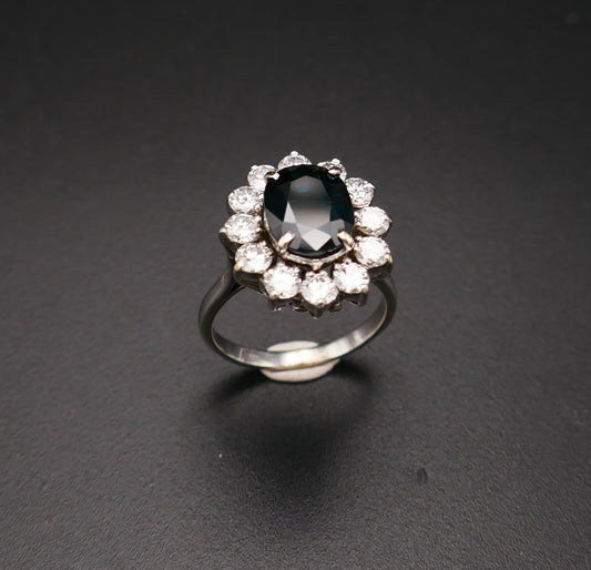 Bague Saphir Et Diamants, Or Blanc 18 Carats