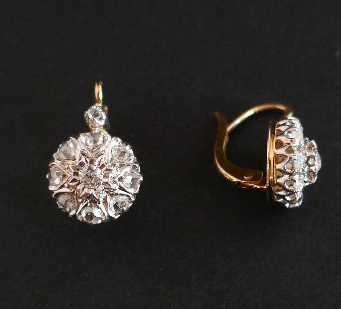 Boucles d'Oreilles Dormeuses Diamants taille ancienne