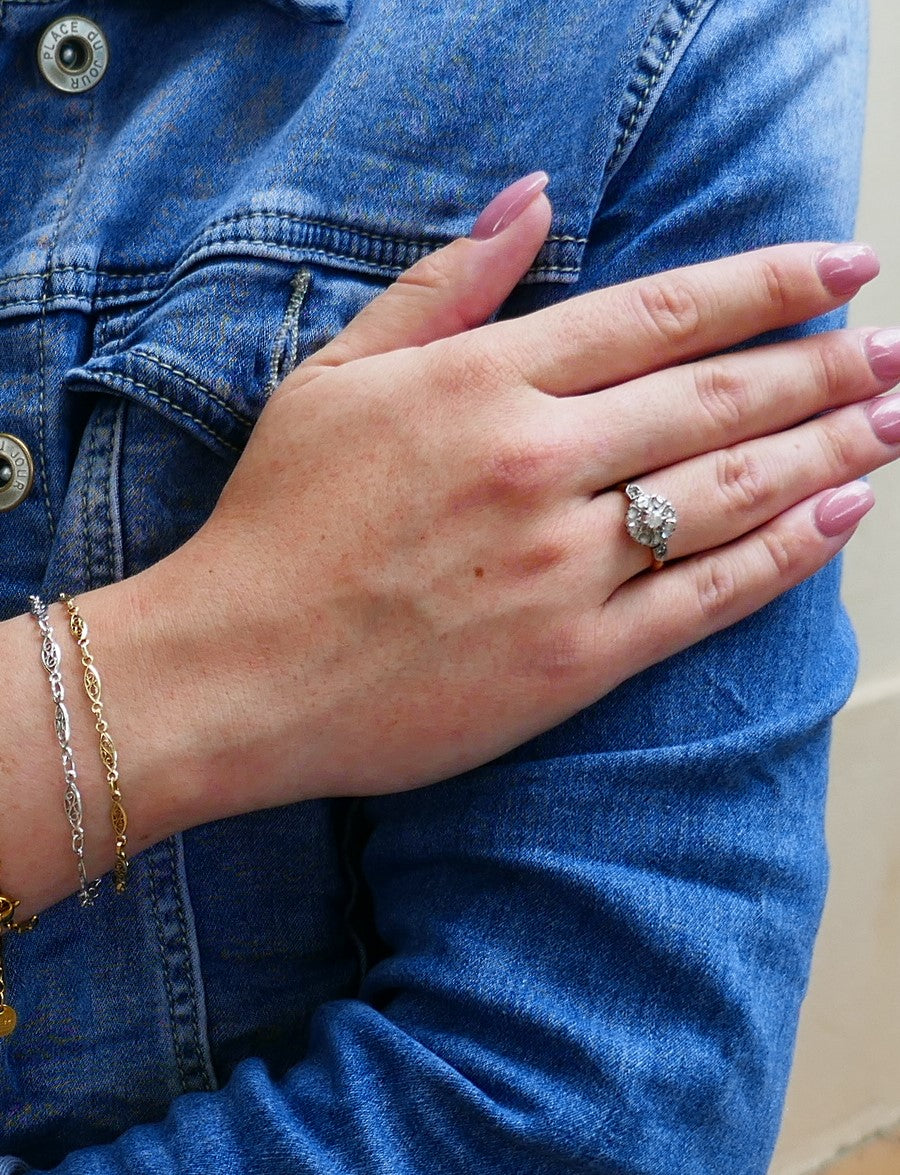 Bague Ancienne Marguerite Sertie De Diamants Taille Rose
