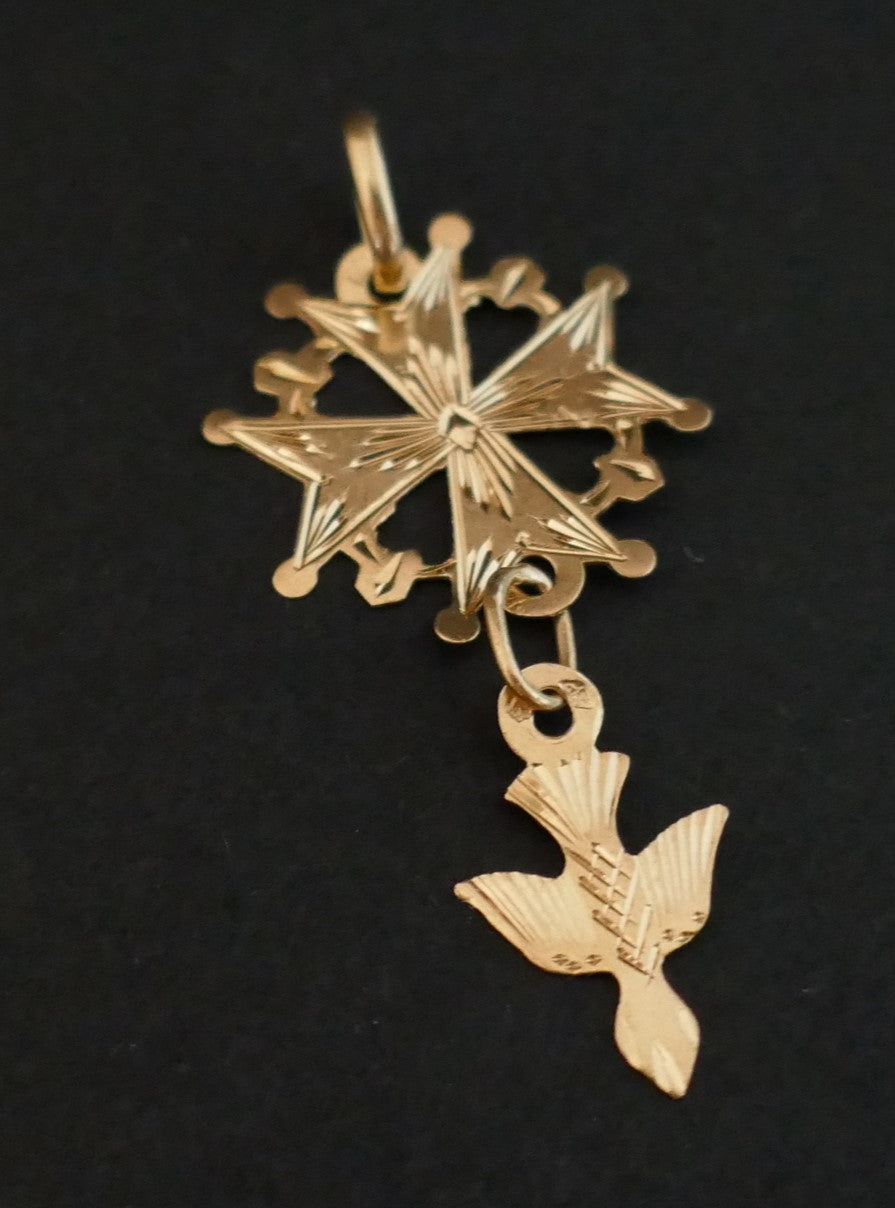 Pendentif Croix Huguenote, Or 18 Carats