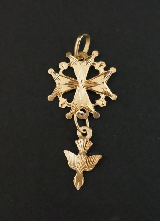 Pendentif Croix Huguenote, Or 18 Carats