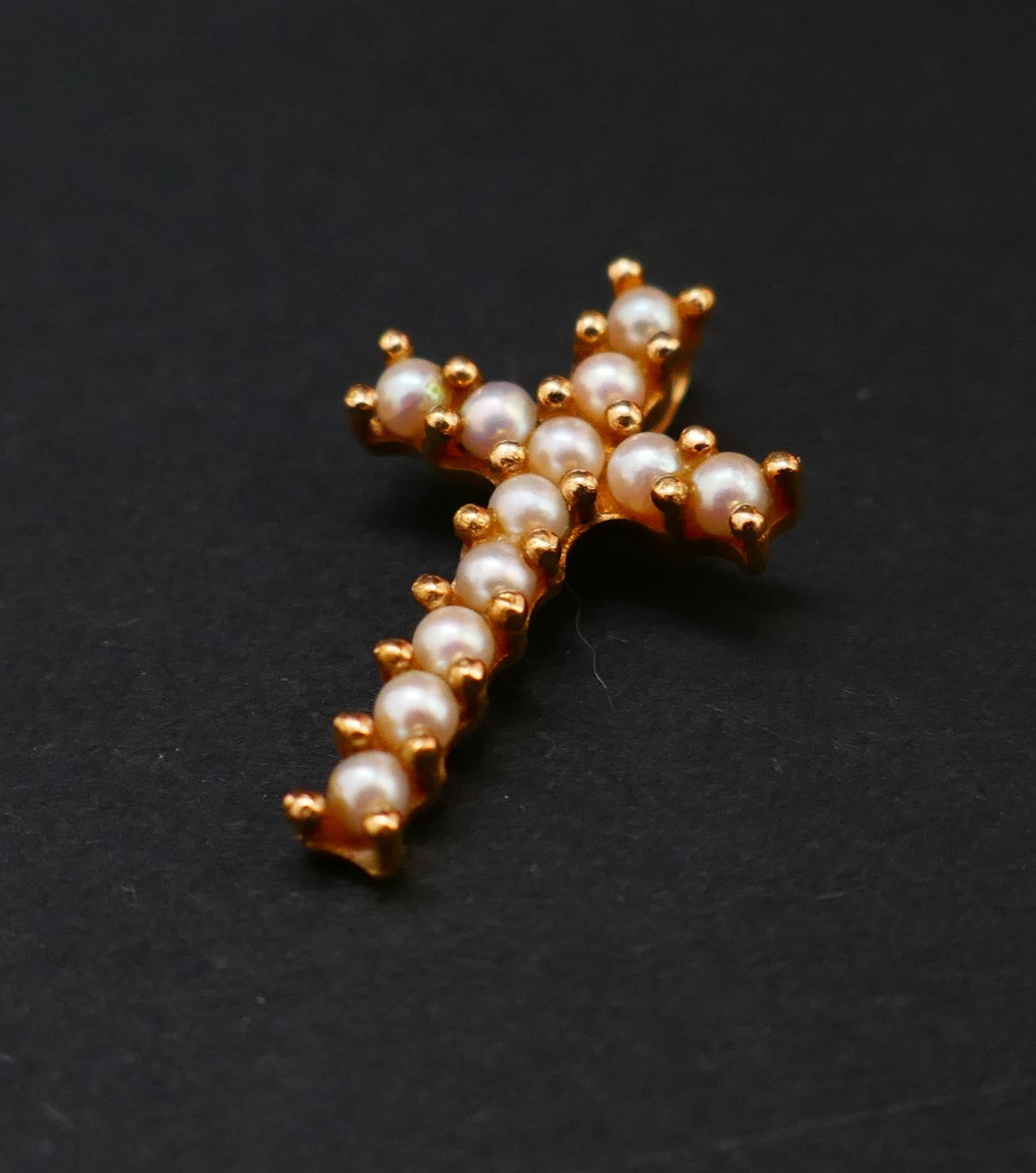 Croix Ornée De Perles, Chaîne, Or Jaune 18 Carats