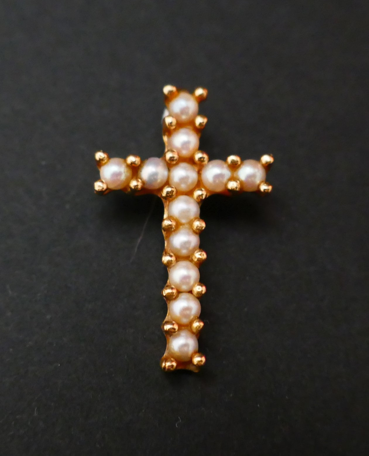 Croix Ornée De Perles, Chaîne, Or Jaune 18 Carats