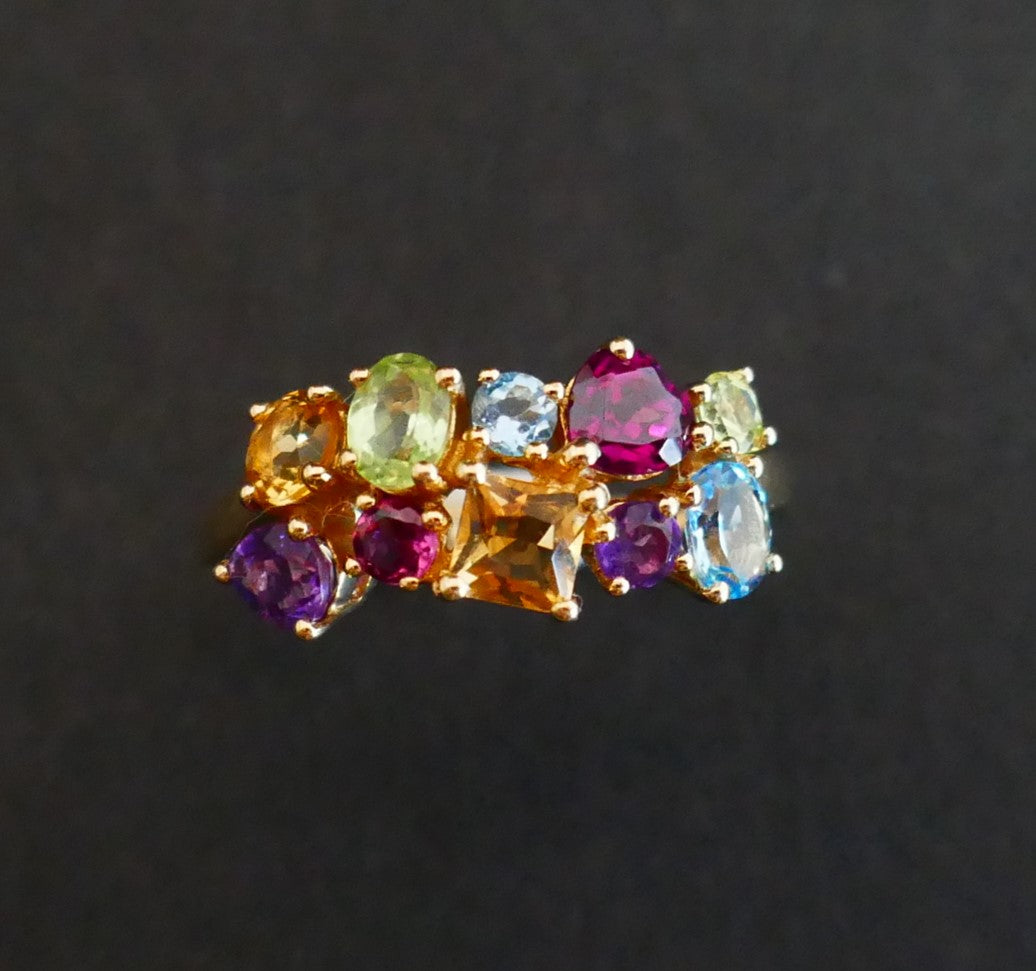 Bague Sertie De Pierres Fines, Améthystes, Citrines, Topaze, Tourmalines