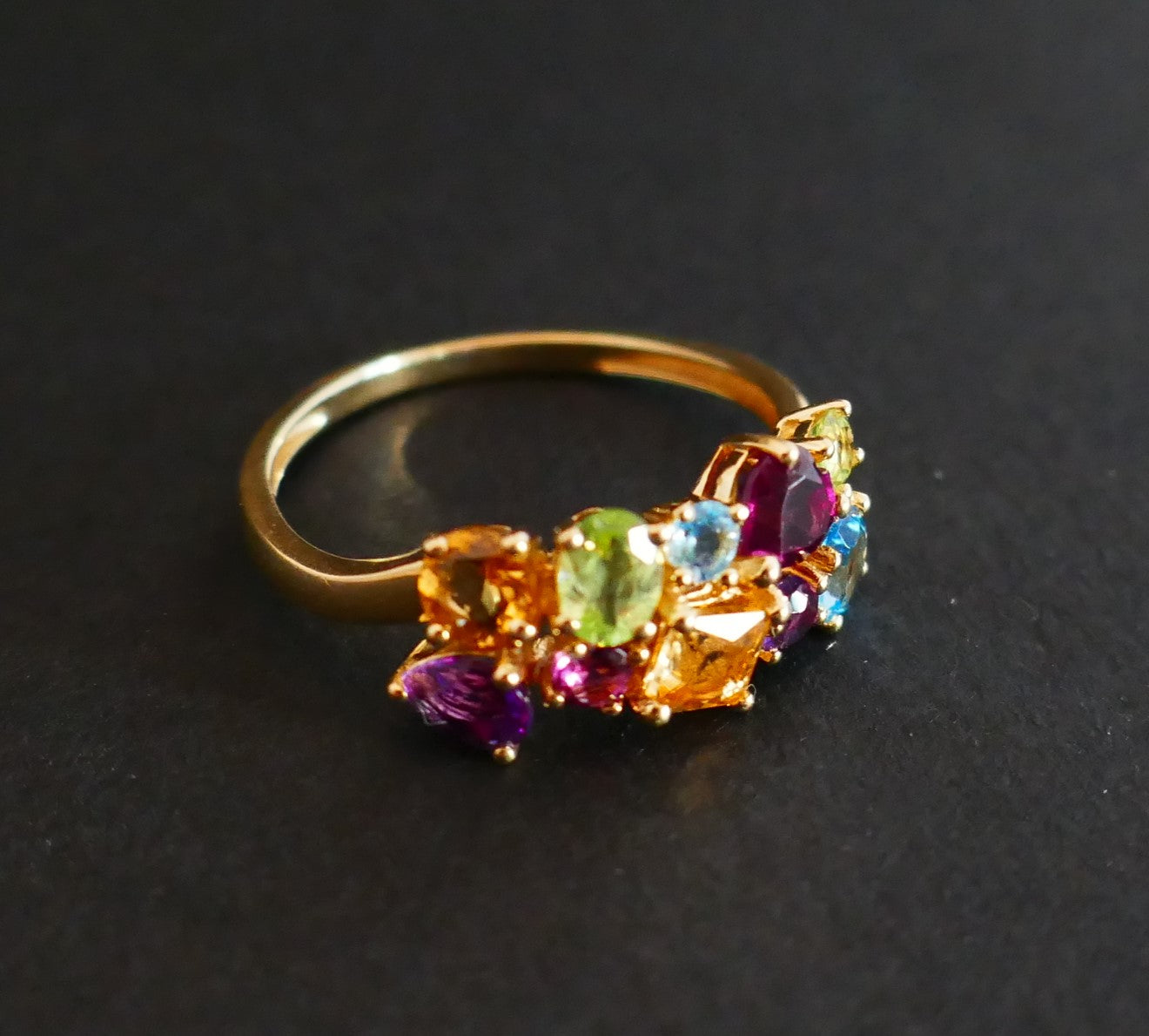 Bague Sertie De Pierres Fines, Améthystes, Citrines, Topaze, Tourmalines