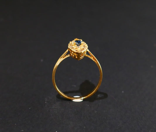 Bague Marquise Saphir Et Diamants, Or Jaune 18 Carats