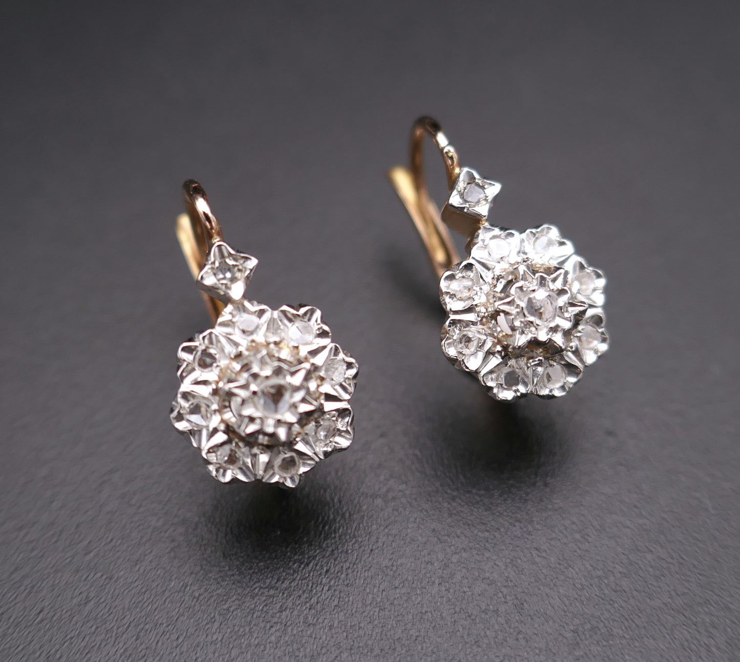 Boucles d'oreilles dormeuses diamants, poinçon ancien Tête de cheval (1838 - 1919).