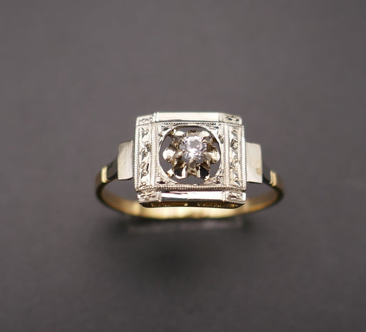 Bague diamant, Art Déco, monture en or 2 tons.