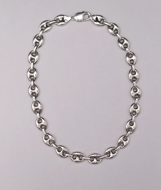 Collier en argent maille grain de café.