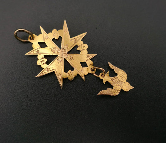 Pendentif grande Croix Huguenote or jaune 18 carats.