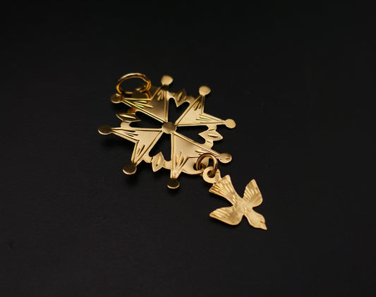 Pendentif Croix Huguenote or jaune 18 carats.