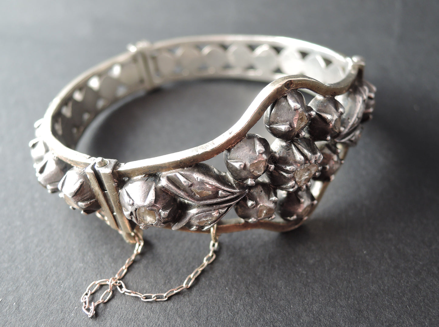 Bracelet Serti De Diamants Taillés En Rose, Argent