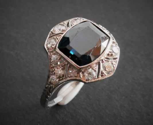 Bague Saphir et Diamants, Monture Platine