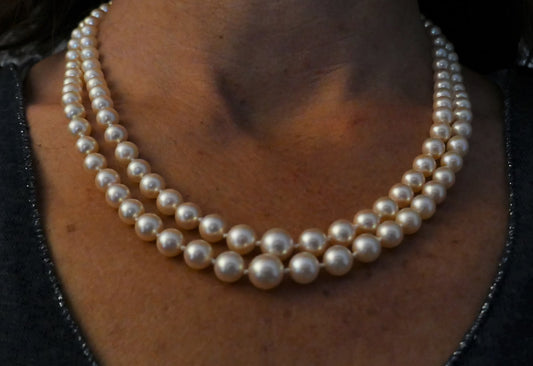 Collier Double Rang De Perles De Culture, Diamants