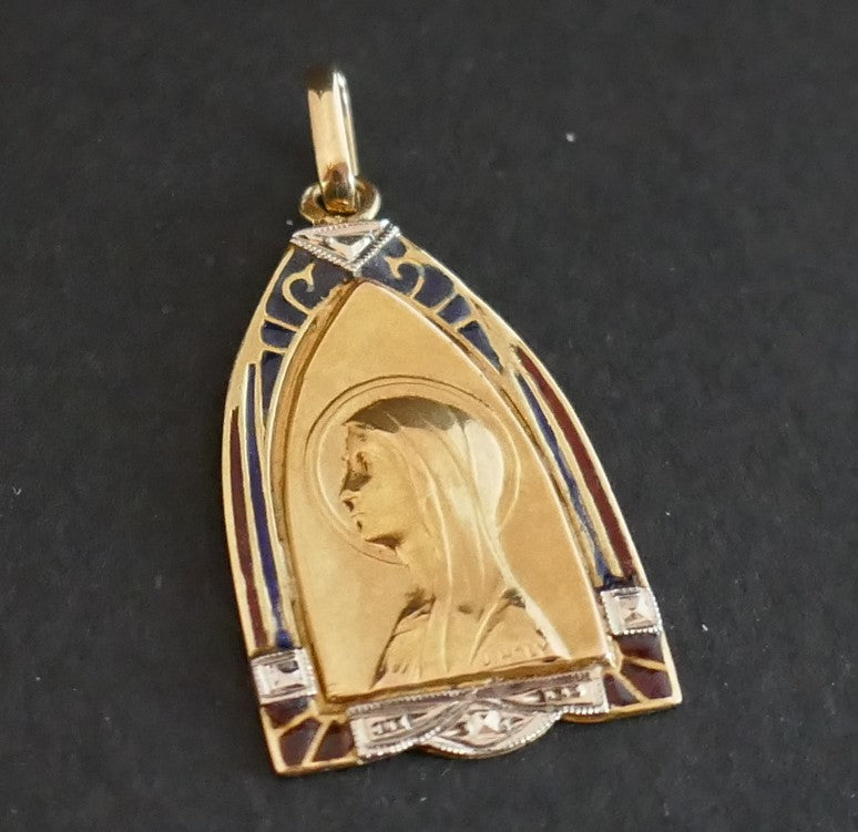 Médaille Art Nouveau Plique à Jour Signée J.holy, Or 18 Carats