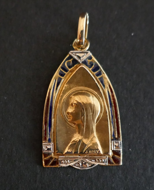 Médaille Art Nouveau Plique à Jour Signée J.holy, Or 18 Carats